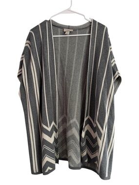 LOFT Womens Gray/White Striped Knit Open Front Cardigan Short Sleeve Sweater M/L